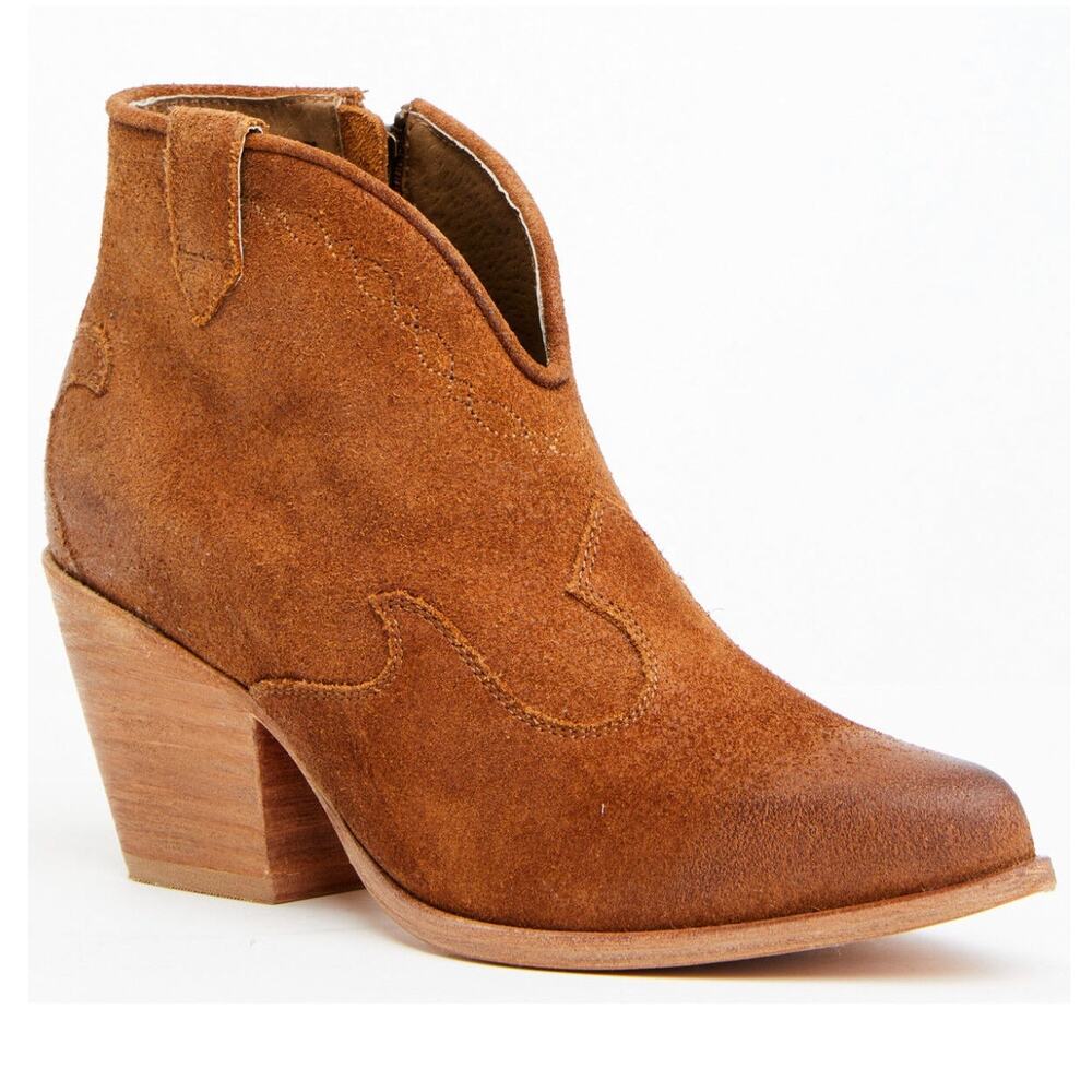 Shyanne Women's Jodi Suede Leather Booties Round Toe Cognac Suede Size 9 NWOT